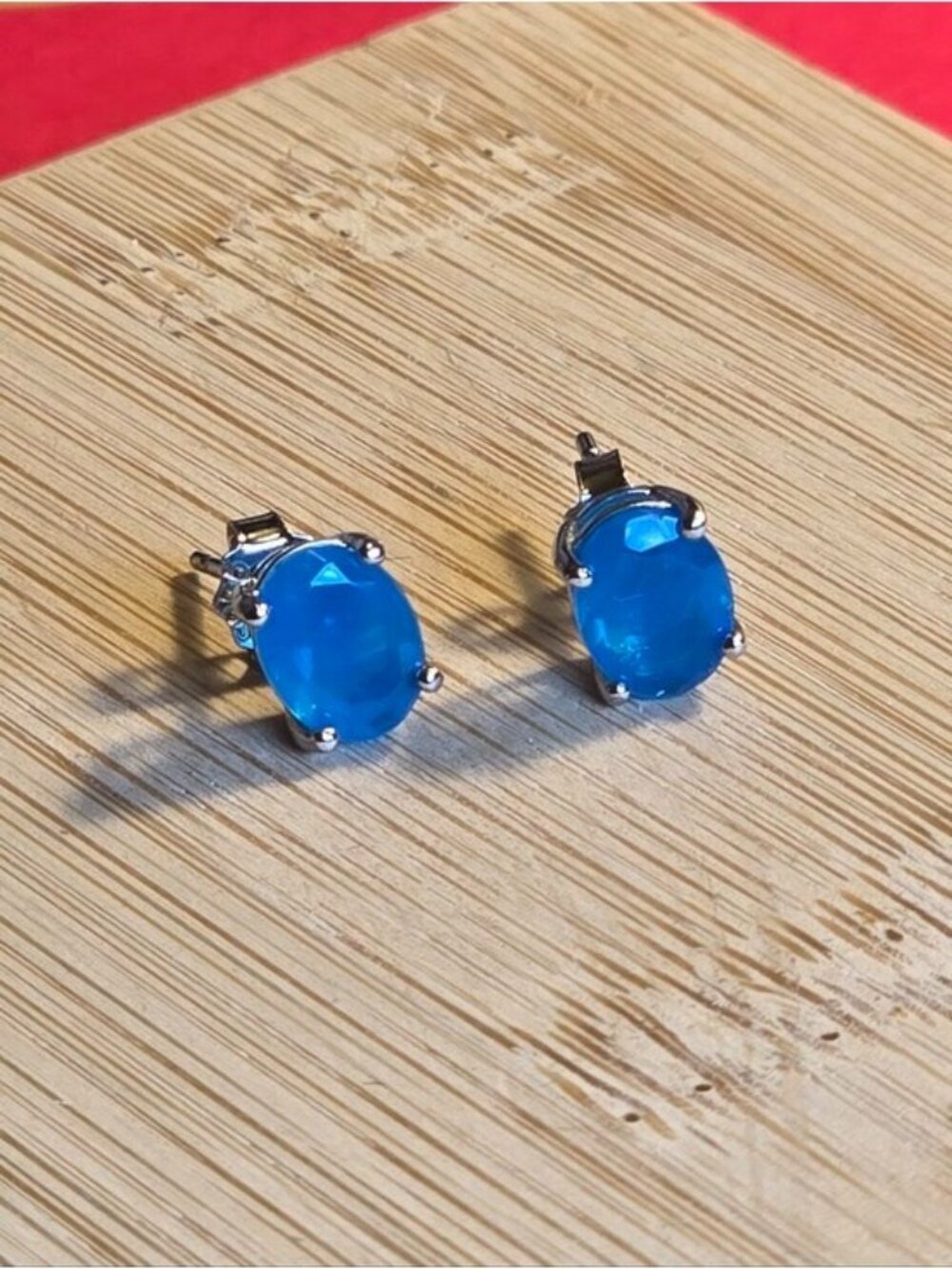 925 Sterling Silver Stud Earrings 5x7mm With Natural Blue Opal
